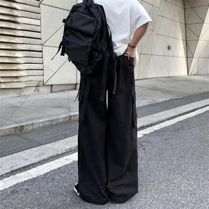 Pantalones Cargo Negros para Mujer, Pantalones Casuales Utilitarios con Múltiples Bolsillos, Corte Holgado, Estilo Hip Hop, Cintura Elástica, Material de Lona - Product Image 2