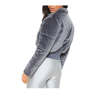Denim <b>Bomber</b> <b>Jacket</b> Women Short Quilted Stand Collar Full Sleeve Zipper Closure Autumn Winter Solid Color Fashion Outerwear - Product Image 6