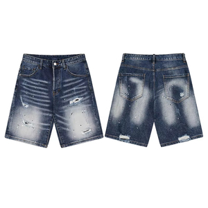 Pantalones Cortos Vaqueros Rotos de Algodón Lavado Vintage Personalizados para Hombre, Jorts Holgados con Logotipo Personalizado, Pantalones Cortos de Mezclilla Casuales de Estilo Urbano para Hombre - Product Image 5