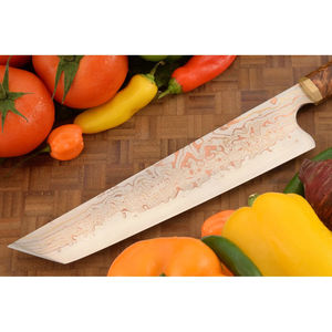 Couteau de chef moderne personnalisé fait main Burraq, lame en acier inoxydable de 8 pouces, manche en bois, épaisseur de 3,0 mm, étui en cuir - Product Image 2
