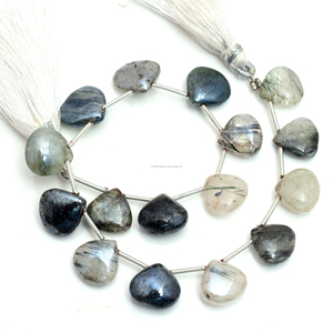 Cuentas de Cuarzo Rutilado Negro Natural en Forma de Corazón, Hilo de 8 Pulgadas, Piedras Preciosas Lisas de Primera Calidad, 10x10, 11.5x12.5 mm, para Fabricación de Joyería, Venta al Por Mayor - Product Image 2