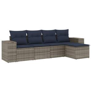 Ensemble de canapé de jardin en polyrotin gris avec coussins, 5 places, mobilier d'extérieur, design contemporain - Product Image 4