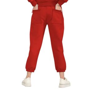 Women's Red <b>Cargo</b> Jogger <b>Pants</b> Elastic Drawstring Waist Casual Sweatpants with Side Pockets <b>Cuffed</b> Ankles for Workout Fitness - Product Image 6