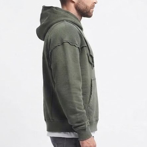 Sweat-shirt à capuche vert délavé surdimensionné pour homme, en coton French Terry, style décontracté, avec poches, coupe classique, idéal pour l'automne – Grande demande - Product Image 3