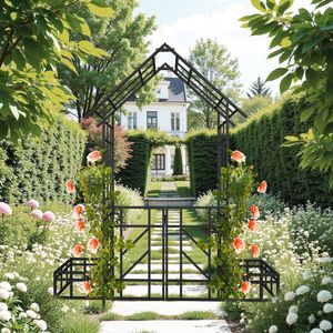Arche de jardin en métal noir avec portail et jardinière, dimensions 80,71 x 97,24 cm, support pour plantes grimpantes, treillis pour roses d'extérieur - Product Image 6