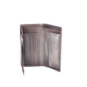 Cartera Larga de Cuero Genuino Crazy Horse Vintage Hecha a Mano para Hombre, Diseño Geométrico Abierto, Unisex, con Protección RFID y Clips - Product Image 5