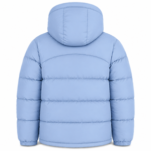 Blouson matelassé à capuche avec patch en caoutchouc personnalisé, coque en polyester durable, isolation thermique, panneaux matelassés, style streetwear urbain pour l'hiver - Product Image 3