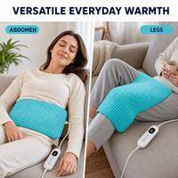 Coussin chauffant électrique de luxe personnalisé en peluche cyan 30x60cm avec contrôleur numérique LED, 6 niveaux de chaleur, arrêt automatique de sécurité, chaleur douce