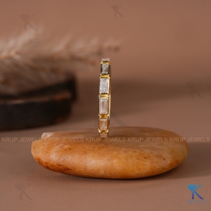 Horizontal Baguette Cut Lab Created Diamond <b>Stacking</b> <b>Ring</b> Yellow Gold Bar Set Wedding Anniversary Band Fine Jewelry - Product Image 3