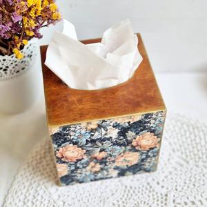 Boîte à mouchoirs en bois imprimée style antique, boîte à mouchoirs vintage en bois imprimée pour décoration rustique, étui à accessoires en gros - Product Image 3