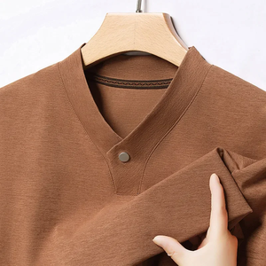 Camiseta de punto de manga larga con cuello en V para hombre, color liso, corte regular informal, morado grisáceo - Product Image 6