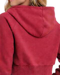 Customized Womens Cropped Zip Up <b>Hoodie</b> Long Sleeve Casual Sweatshirt Soft Fleece Streetwear Wine <b>Red</b> Color Autumn Winter Wear - Product Image 6