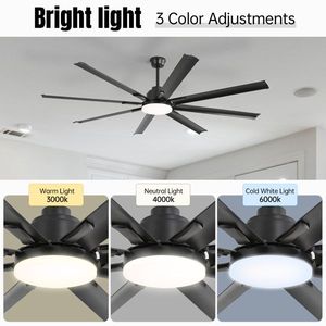 72-Inch Modern Large Design DC Motor Ceiling Fans with Smart Remote Control 6 Wind Speed for Living Room Black Color - Product Image 2