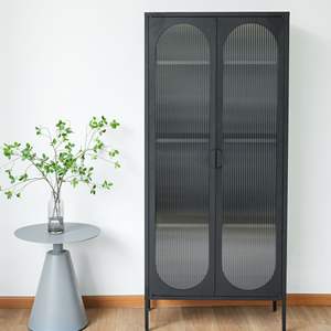 Armoire de rangement haute en verre moderne pour salon avec étagères et portes réglables - Product Image 1