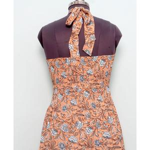 เดรสทรงเอพิมพ์ลายดอกไม้สไตล์โบฮีเมียนทันสมัยสวยงาม คอทรงโอ ความยาวระดับเข่า ผ้าฝ้าย พิมพ์ลายบล็อก สำหรับงานปาร์ตี้ฤดูร้อน ฤดูใบไม้ผลิ ฤดูร้อน - Product Image 6