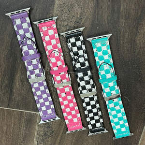 Correa de Reloj Apple de Cuero Genuino de Diseño Nuevo Directo de Fábrica, Diseño de Tablero a Cuadros, Correa de Repuesto Elegante para Unisex - Product Image 5