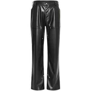 กางเกงยีนส์ผู้ชายเอวกลางทรง OEM ดีไซน์โดดเด่น สไตล์สตรีทแวร์ แต่งหนัง PU ทรงขาบาน ผลิตด้วยวิธีการทอผ้าแบบไม่ถักทอ สินค้าใหม่ล่าสุด - Product Image 1