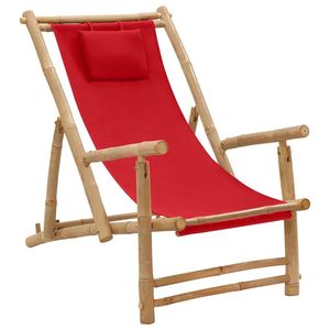 Chaise longue en bambou rouge, toile 100% polyester, design pliable standard pour la plage - Product Image 1