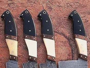 Ensemble de 4 couteaux de cuisine écologiques ambidextres, lames en acier Damas, manches en bois de rose brun beige, longueur 6-7,9 pouces, finition mate - Product Image 3
