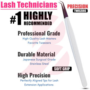 Pinzas de Precisión para Extensión de Pestañas con Mango Blanco y Puntas Púrpuras, Curvas y Rectas de 45/90 Grados - Product Image 4