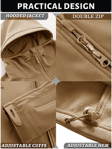 Men's Hooded Softshell <b>Jacket</b> Waterproof Windproof <b>Fleece</b> <b>Lined</b> Multi-Pockets Outdoor Workwear Style Autumn Wear - Product Image 4