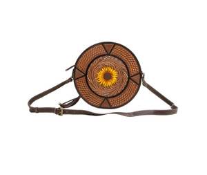 Sac de messager pour femme en cuir de vachette bohème écologique de haute qualité, avec motif tournesol, fermeture éclair à pompon - Product Image 6