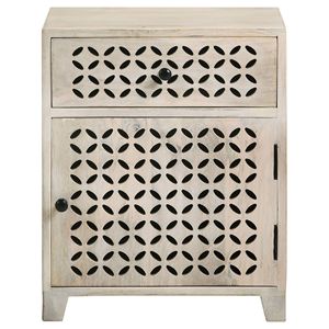 Mobiletto decorativo bianco sbiancato a 1 anta con cassetto per soggiorno - Product Image 4