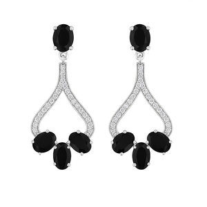 Pendientes de Plata de Ley de Primera Calidad con Baño de Rodio, Diseño Étnico con Engaste de Garra, Únicos con Ónix Negro y Circonita Cúbica, Joyería para Boda - Product Image 1