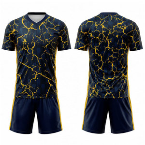 Men's Blue Yellow Crack Print Soccer Jersey Set Short Sleeve Moisture Wicking Polyester Athletic Uniform All Seasons Adult Size - Product Image 1