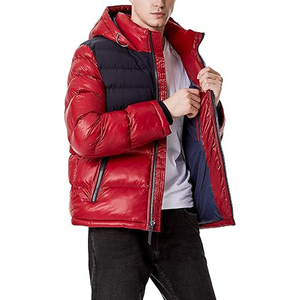 Blouson matelassé en laine et nylon noir pour homme The North Face, col à capuche, hiver, techniques de lavage, fermeture éclair, service OEM, logo frontal - Product Image 6