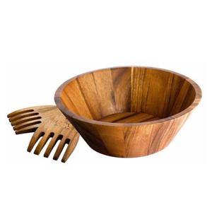 Ensemble de saladiers en bois d'acacia de qualité supérieure avec serveur, design ondulé en bois dur naturel et écologique, pour la cuisine et la salle à manger - Product Image 1