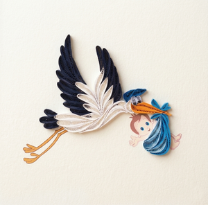 การ์ดควิลลิ่ง ลายนกกระสาพาลูกน้อยแรกเกิด การ์ดควิลล์ทำมือ การ์ดอวยพรพร้อมซอง งานศิลปะกระดาษ ของขวัญสำหรับเด็ก - Product Image 1