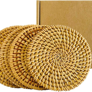 Plato de Ratán Natural Tejido con Incrustaciones de Cerámica, Posavasos Hecho a Mano para Mesa de Café, Venta al por Mayor, TUYET DUNG, Diseño Floral Clásico, Hecho en Vietnam - Product Image 5