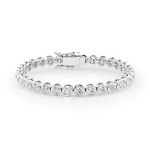 10k white gold round bezel lab grown diamond tennis bracelet gemstone link chain stylish jewelry modern classic design <b>gift</b> for - Product Image 5