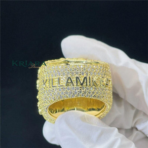 925 Silver 18K Gold Plated Moissanite Cocktail Ring Round Brilliant Cut <b>Letter</b> PJ Hiphop Men's Jewelry - Product Image 3