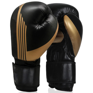 Guantes de Boxeo de Cuero Genuino Negro y Dorado con Cierre de Velcro para Entrenamiento y Sparring de Adultos, Venta al Por Mayor - Product Image 1