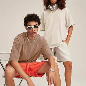 Men Urban Style T Shirt Shorts <b>Set</b> Acid Wash Summer Cotton Casual Loose Fit Matching Outfit - Product Image 5