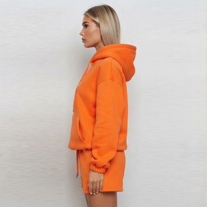 Conjunto de Sudadera con Capucha y Pantalones Cortos de Felpa de Algodón para Mujer, Estampado Personalizado, Ajuste Holgado, Otoño, Peso Pesado - Product Image 3