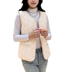 Women's Preppy Style Fleece-Lined Quilted Woolen Breathable Waterproof Eco-Friendly Casual <strong>Vest</strong> Button Closure Lightweight Warm - Product Image 1