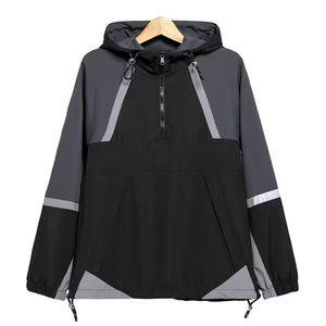 Custom Windbreaker Supplier Factory Direct Color Block Hooded Windproof Sports Jackets Half Zip Outdoor Running Hiking Gym Wear - Product Image 1