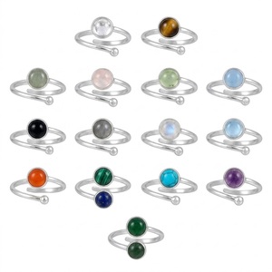 Wholesale 925 Sterling Silver Natural Gemstone <b>Adjustable</b> Open Band Spiral <b>Ring</b> Handmade Minimalist Jewelry for Women - Product Image 1