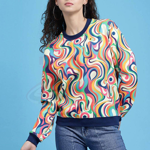 เสื้อสเวตเชิ้ตคอกลมพิมพ์ลายสำหรับผู้หญิง แขนยาว ลายกราฟิกสีสันสดใส สวมใส่สบายๆ สำหรับฤดูใบไม้ผลิ ผ้าฝ้าย 100% - Product Image 3