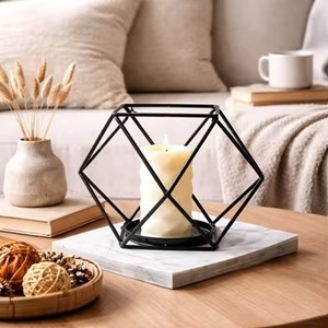 Décoration d'intérieur, mariages et événements, porte-bougie décoratif en fil métallique noir, centre de table fait main - Product Image 1