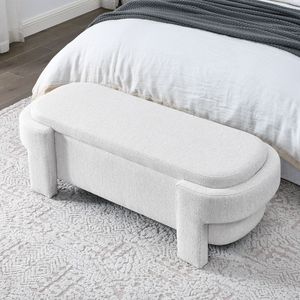 Panca Rivestita in Tessuto Lin-en con Ampio Spazio di Stoccaggio per Soggiorno, Ingresso, Camera da Letto, Bianca (51,5 X 20,5 X 17) - Product Image 6