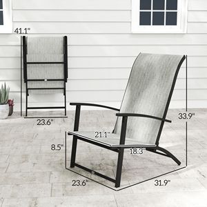 Set di 2 Sedie Pieghevoli Grigie per Esterni con Schienale Alto e Braccioli, Ideali per Patio, Giardino, Campeggio ed Eventi Sportivi, Realizzate in Materiale PE Resistente - Product Image 3