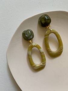 Vintage Olive Swirl <b>Resin</b> Oval Drop Fashion Earrings Forest Olive <b>Resin</b> Luxury Olive Stone Effect <b>Resin</b> Drop Dangle <b>RESIN</b> <b>CRAFT</b> - Product Image 4