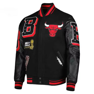 Custom Men's Wool letterman <b>Real</b> <b>Leather</b> Varsity <b>Jacket</b> Black with Custom Color Embroidery Logos <b>Jacket</b> For Men Made in Pakistan - Product Image 5