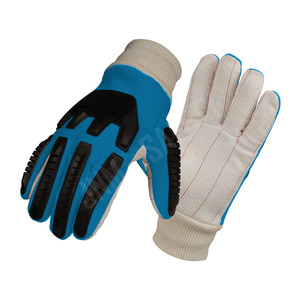 ถุงมือเซฟตี้อุตสาหกรรมคุณภาพพรีเมียม ผ้าฝ้ายและหนัง ป้องกันแรงกระแทกด้วย TPR และป้องกันการเสียดสี - Product Image 2