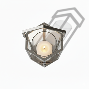 Luxury <b>Silver</b> Metal Pillar Candle Holder with House-Shape Frame Decorative Glass <b>Lantern</b> for Wedding and Event Centerpieces - Product Image 3