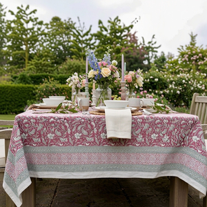 Paisley Rose Vine 10 Seater Tablecloth 180x270cm Handcrafted Block Printed 100% Cotton Premium Dining <b>Table</b> Home Decor Gift - Product Image 4